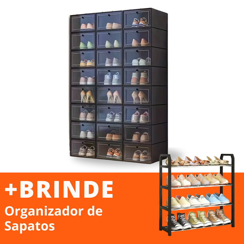 Caixas Organizadoras Portátil 24 Caixas + Organizador de Sapatos 12 pares