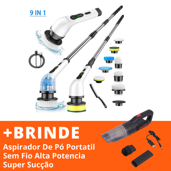 Esfregão Elétrico Sem fio Recarregável Giratória + Aspirador Portatil