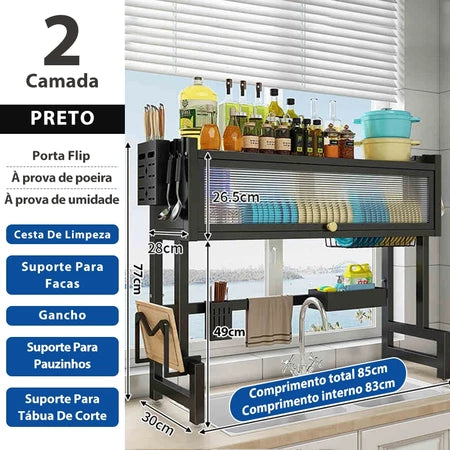 Escorredor De Louça Modular Autosustentavel + Oganizador de Temperos Giratório 17 Peças