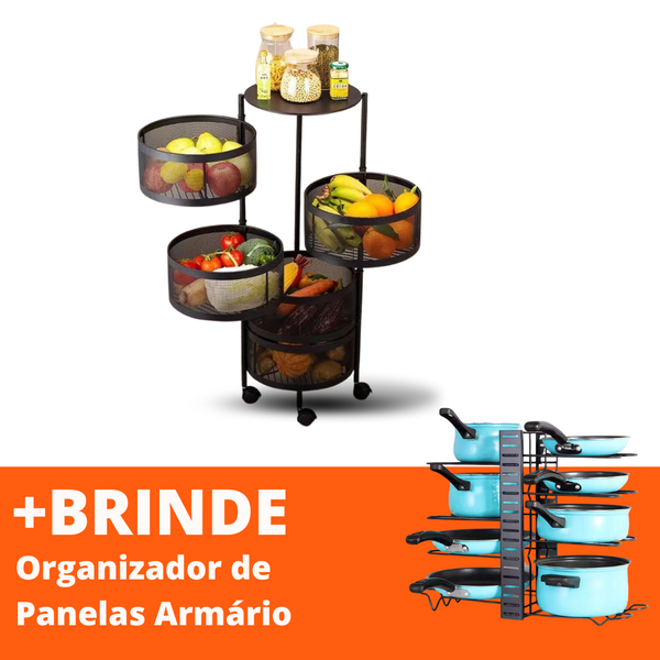 Fruteira Organizadora 5 Andares Empilhavel + Organizador De Panelas No Armário