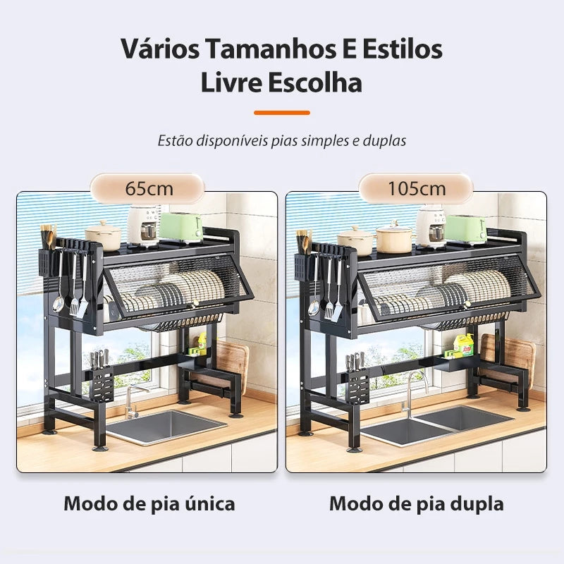 Escorredor De Louça Modular Autosustentavel + Oganizador de Temperos Giratório 17 Peças