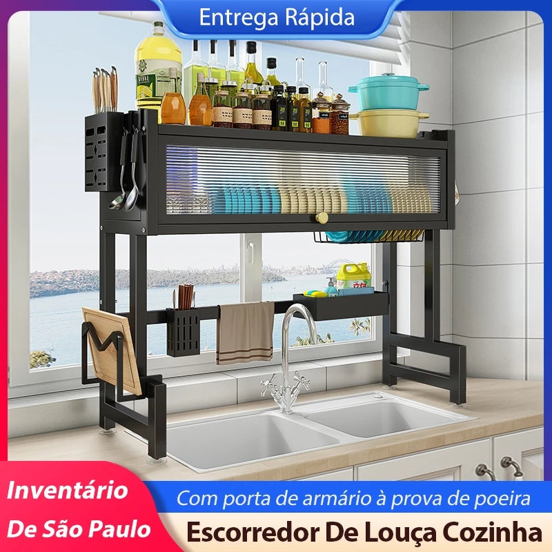 Escorredor De Louça Modular Autosustentavel + Oganizador de Temperos Giratório 17 Peças