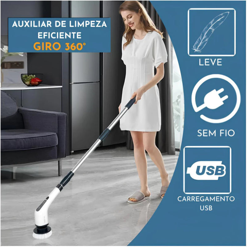 Esfregão Elétrico Sem fio Recarregável Giratória + Aspirador Portatil